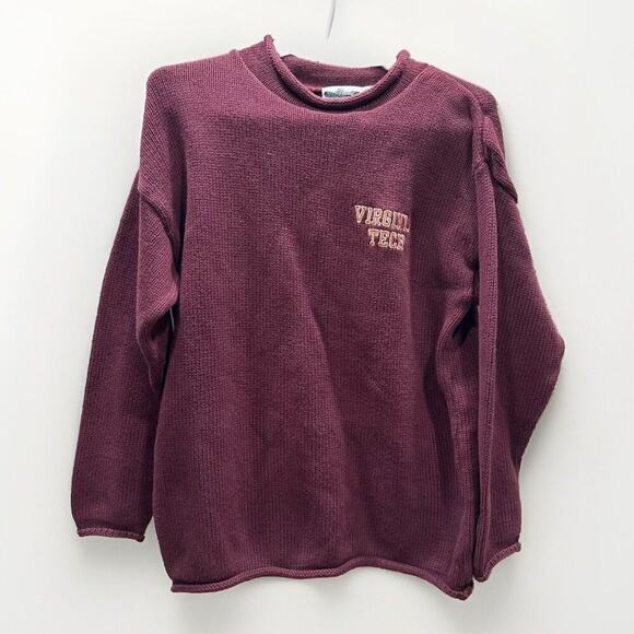VTG Whalerknits Virginia Tech Sweater Burgundy Cotton Roll Neck‎ Pullover USA L - Picture 1 of 9